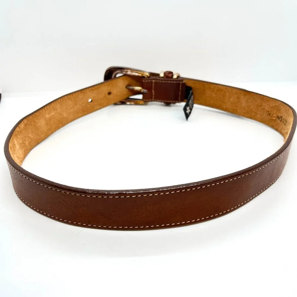 VINTAGE BRIGHTON Belt Brown Leather Silver Tone Buckle Braided Keeper SMALL